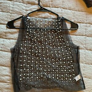 Pearl Rhinestone Mesh Tank- Crop